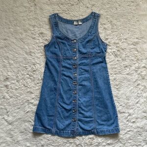 Vintage Gap Dress Denim Button Front Sleeveless Mini 100% Cotton Blue Sz 10